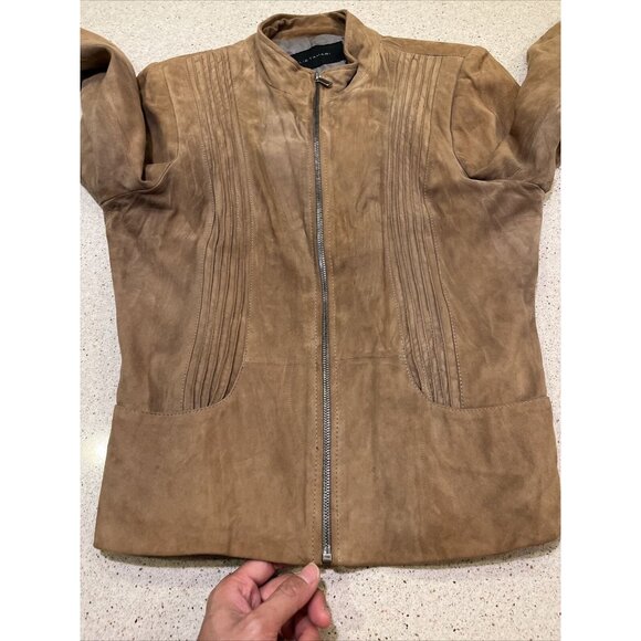 Elie Tahari Lamb Suede Brown Jacket Size Small - Picture 4 of 8